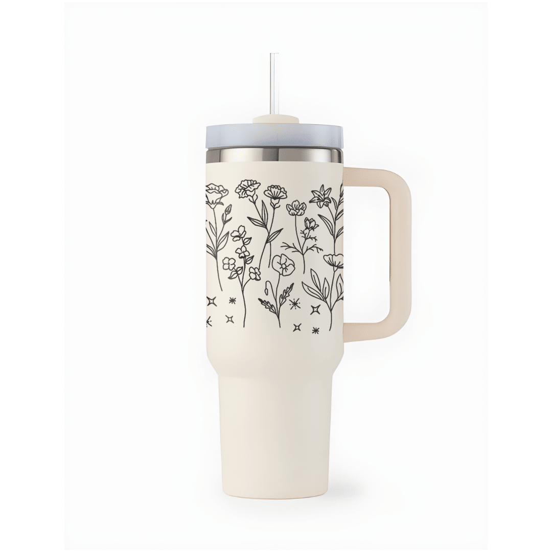 Minimal Floral Line Art Tumbler - Memories InsiteFLOWER ART TUMBLER-(WHITE)
